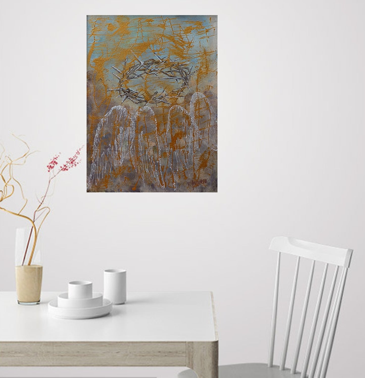 interior design with angels wings painting